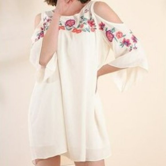 Swing Dress UMGEE , A-Line, Cold Shoulder, Embroidered - Picture 1 of 14